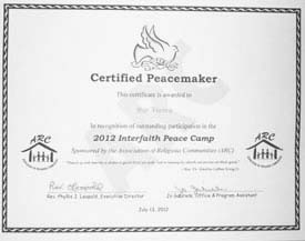 Peace Camp Certificate - 2012